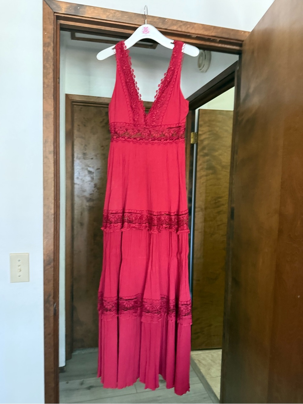 Forever 21 Fuchsia Lace-Trim V-Neck Maxi Dress